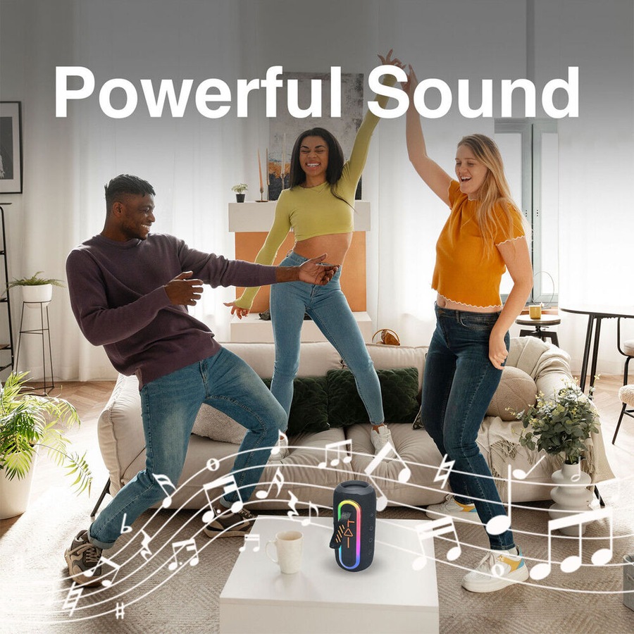 Laser Portable Bluetooth Wireless Stereo Fabric Speaker Pro RBG Light Black