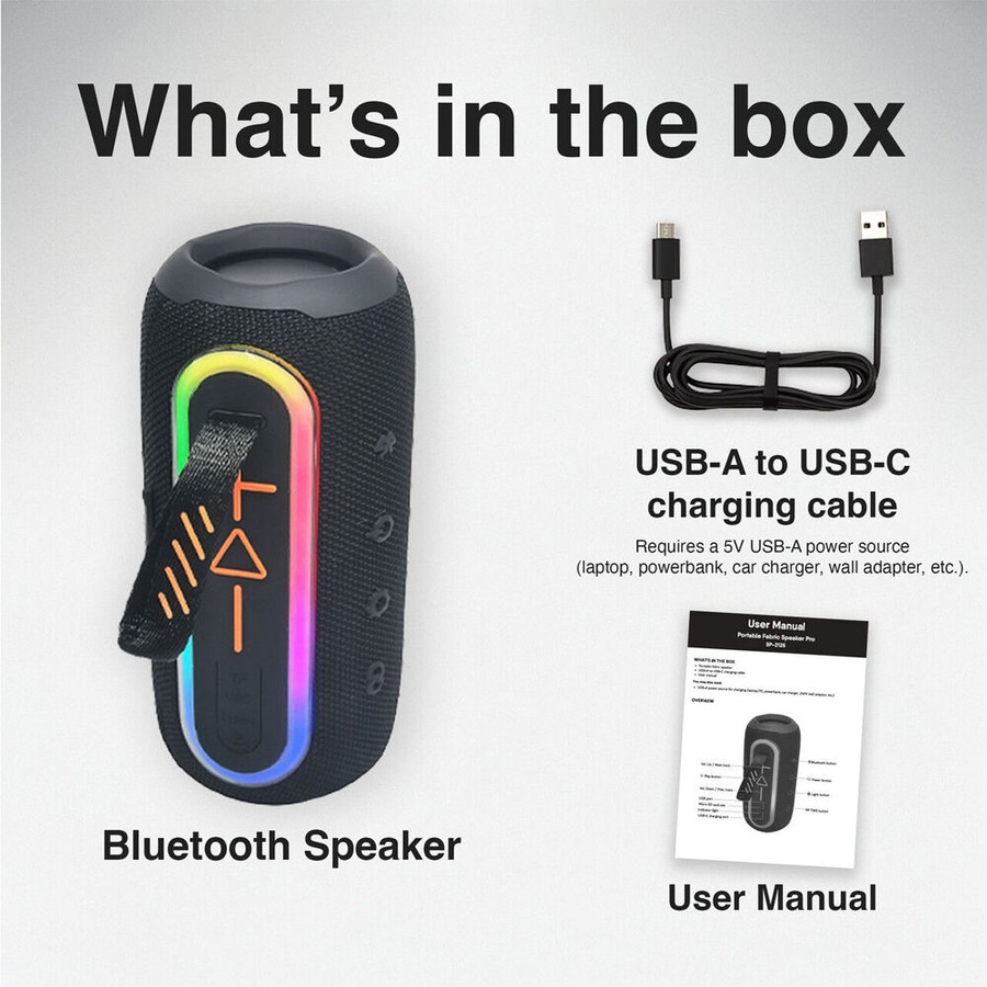 Laser Portable Bluetooth Wireless Stereo Fabric Speaker Pro RBG Light Black