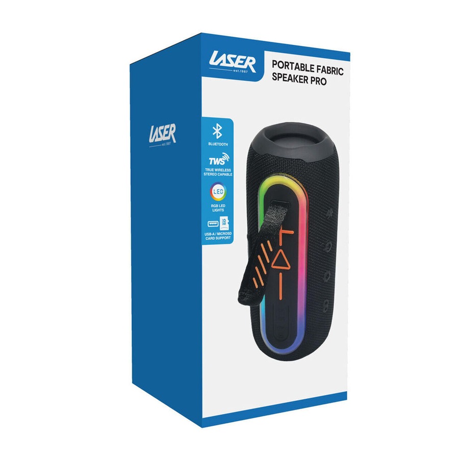 Laser Portable Bluetooth Wireless Stereo Fabric Speaker Pro RBG Light Black