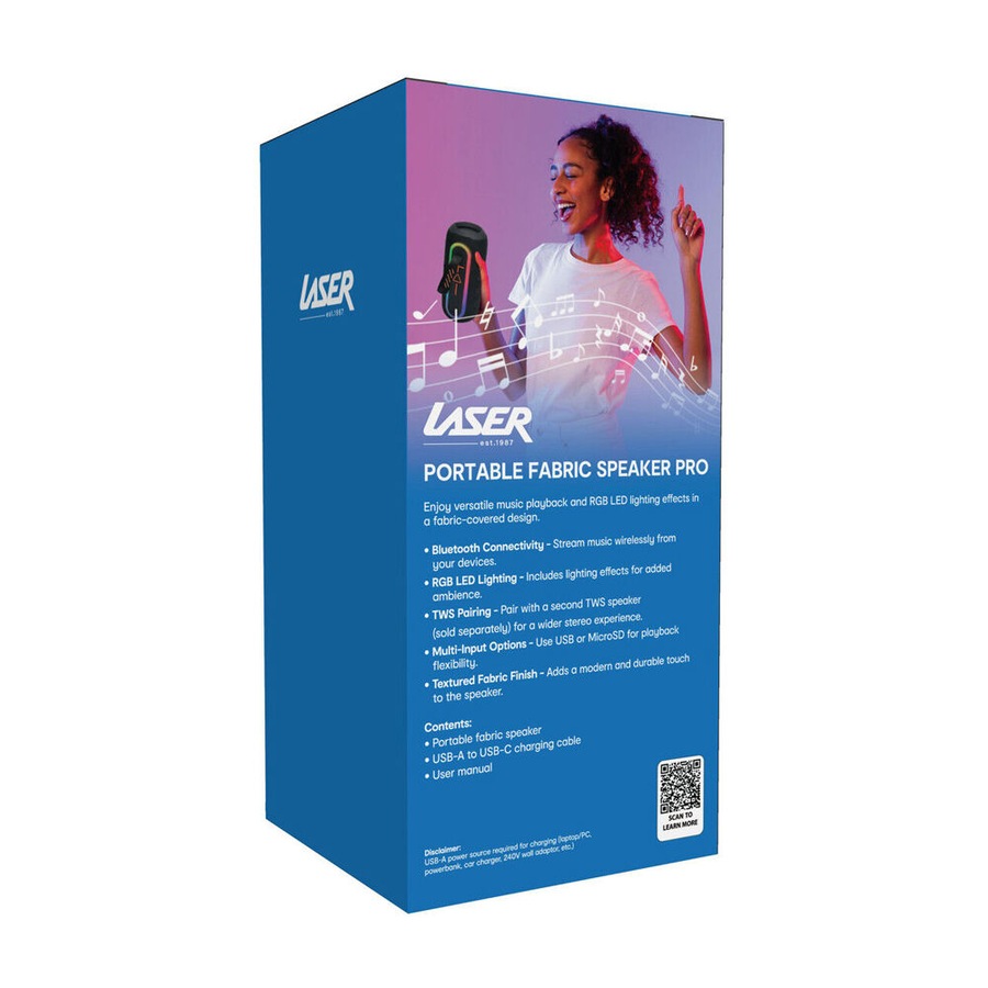 Laser Portable Bluetooth Wireless Stereo Fabric Speaker Pro RBG Light Black