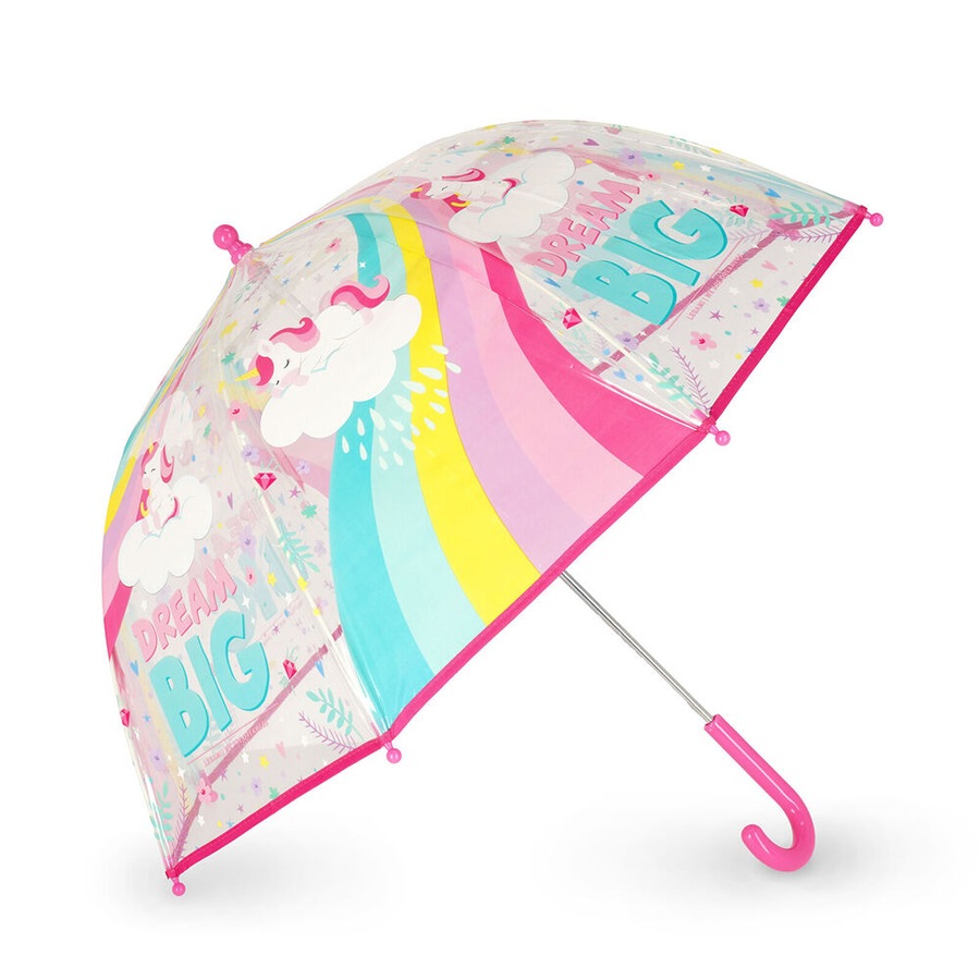 Legami Wind-Resistant Dome Umbrella Kids/Children Clear/Pink Unicorn