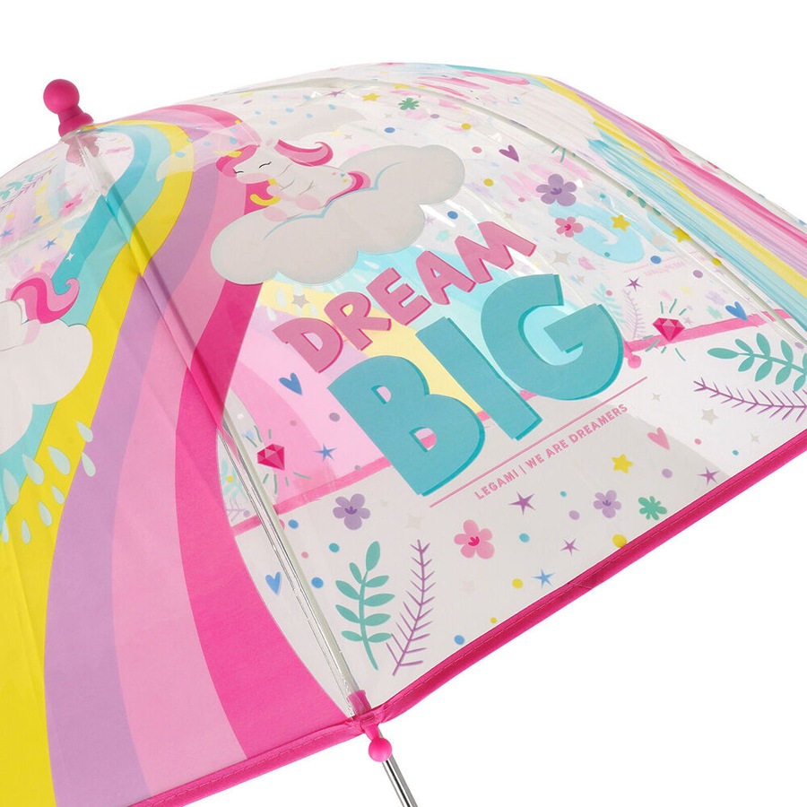 Legami Wind-Resistant Dome Umbrella Kids/Children Clear/Pink Unicorn