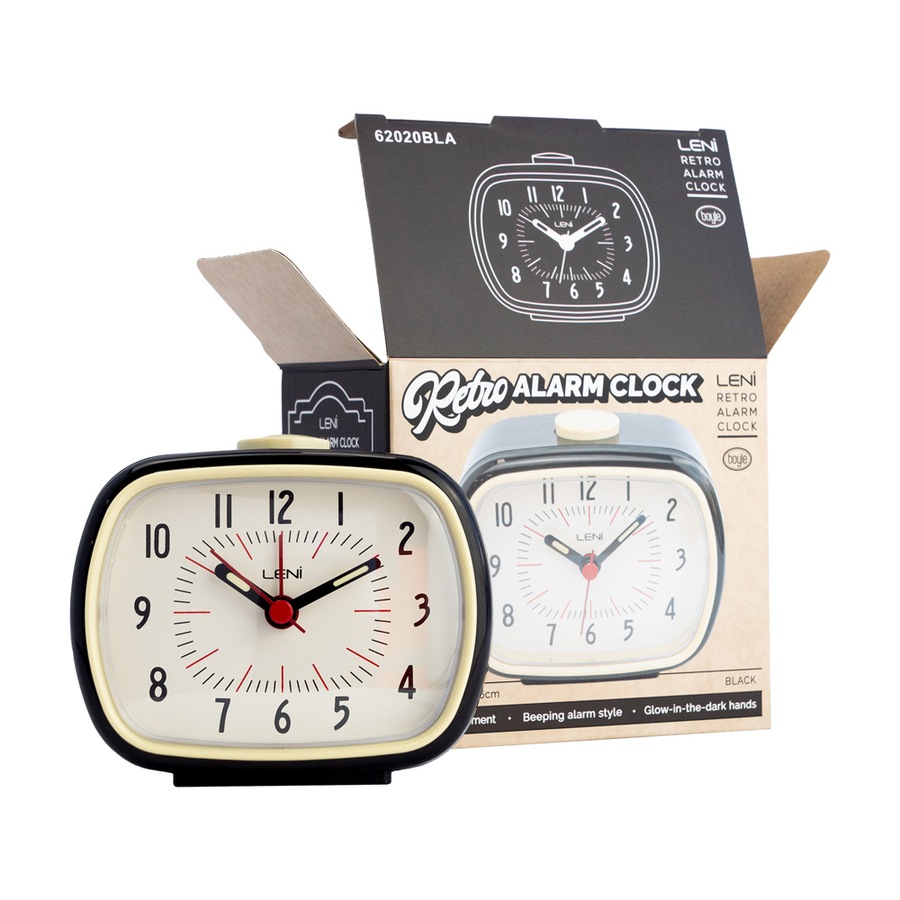 Leni Vintage Retro Desk/Table Analogue Alarm Clock Bedside Home Decor Black