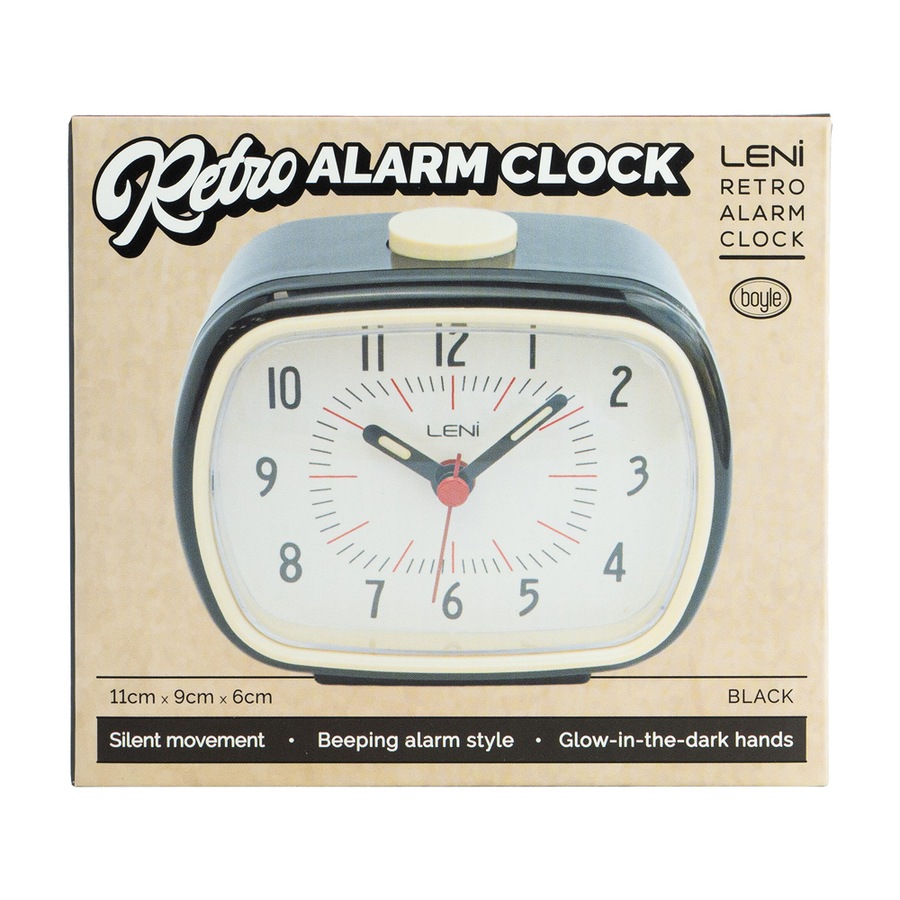 Leni Vintage Retro Desk/Table Analogue Alarm Clock Bedside Home Decor Black