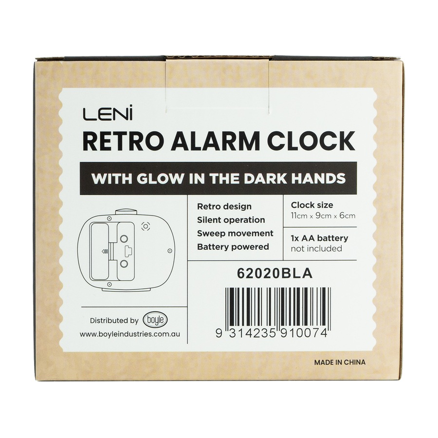 Leni Vintage Retro Desk/Table Analogue Alarm Clock Bedside Home Decor Black