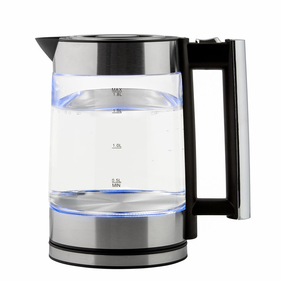 Lenoxx 1.8L 1500-1800W Cordless Electric Glass Kettle With Stainless Steel Trim