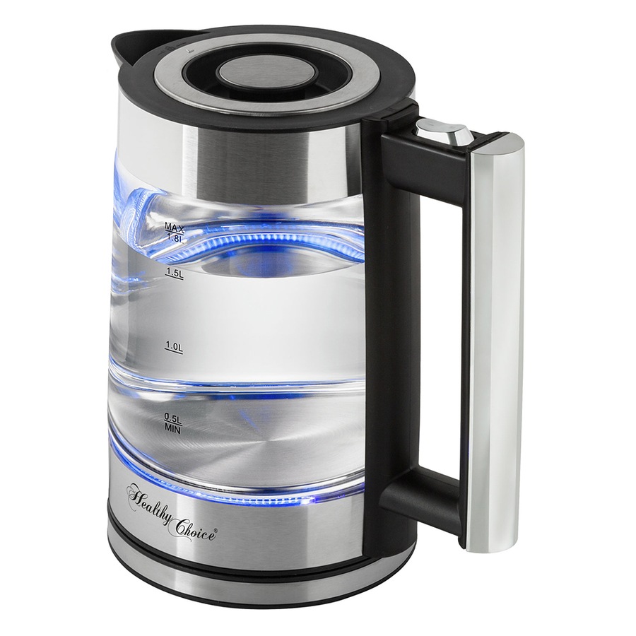 Lenoxx 1.8L 1500-1800W Cordless Electric Glass Kettle With Stainless Steel Trim