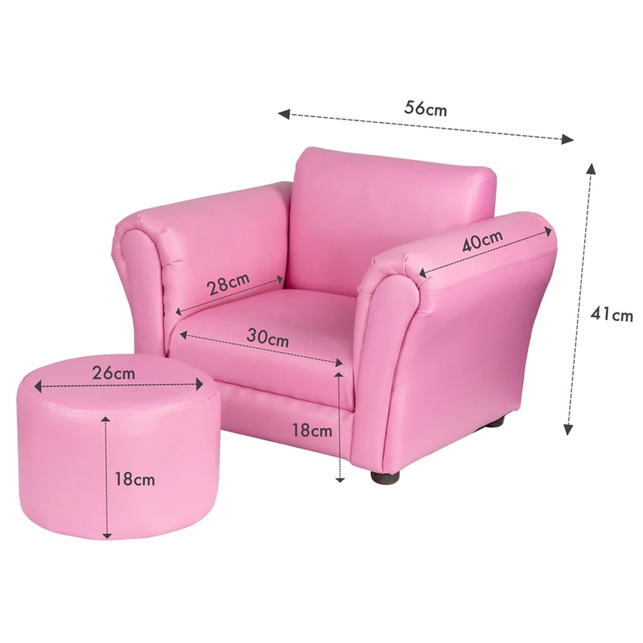 Lenoxx Kids/Children's PU Leather Sofa/Armchair/Couch With Ottoman Pink 1.5-5y
