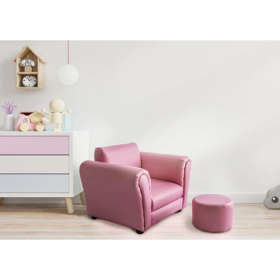 Lenoxx Kids/Children's PU Leather Sofa/Armchair/Couch With Ottoman Pink 1.5-5y