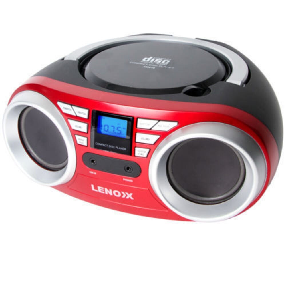 Lenoxx Red Portable Boombox CD CD-R CD-RW Player Speaker FM radio Aux in 3.5mm