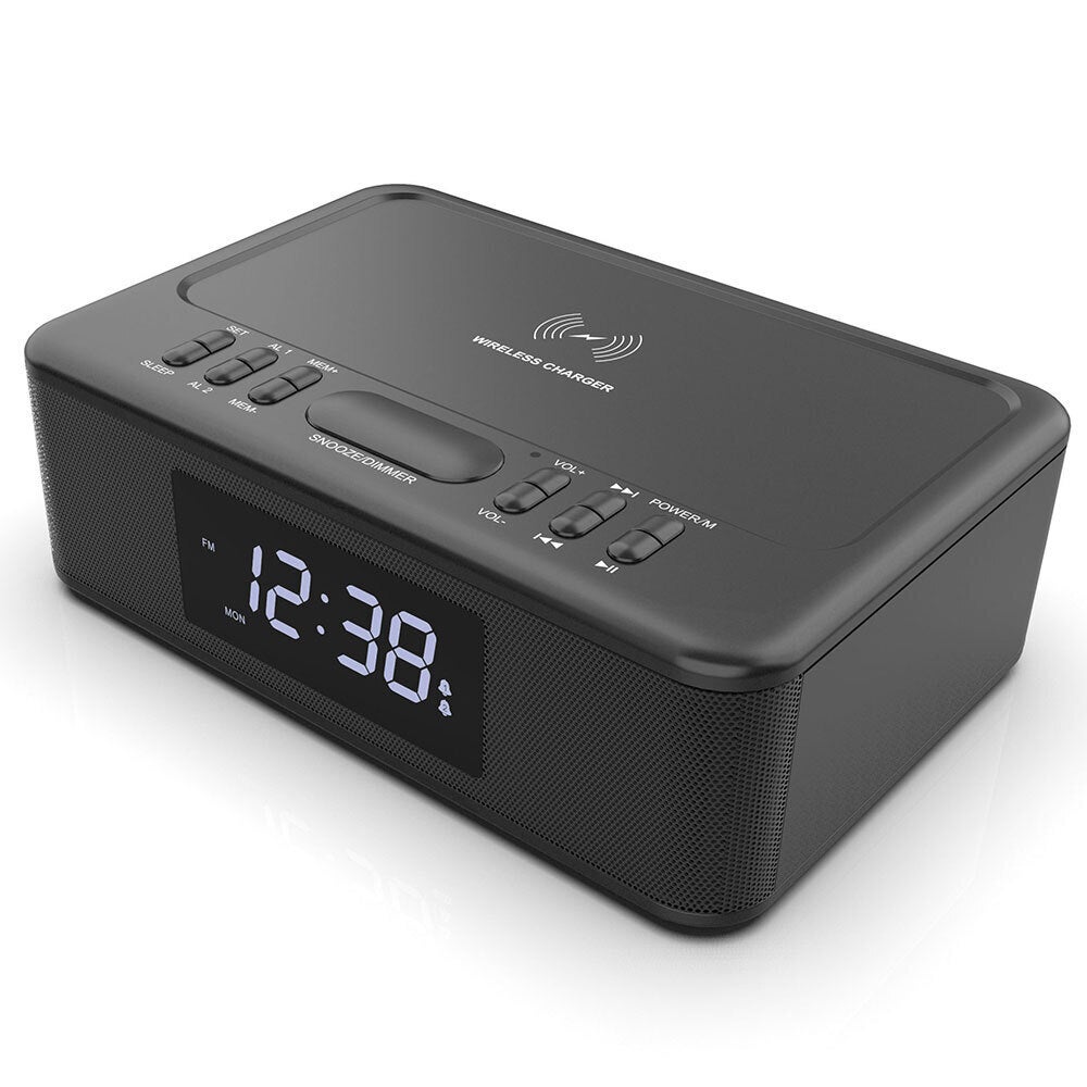 Lenoxx 2in1 10W Wireless Fast Charging Bluetooth/FM Radio Alarm Clock w/ USB/AUX