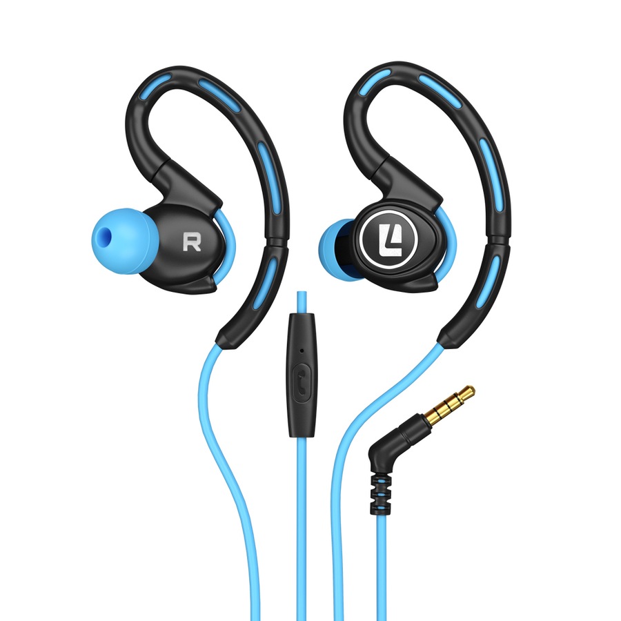 Liquid Ears Active Sports Wired Earphone 3.5mm Audio Jack Ear Hook w/ Mic Blue