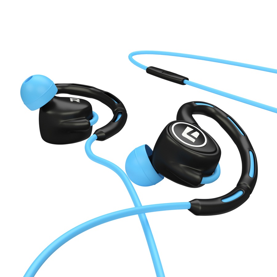 Liquid Ears Active Sports Wired Earphone 3.5mm Audio Jack Ear Hook w/ Mic Blue