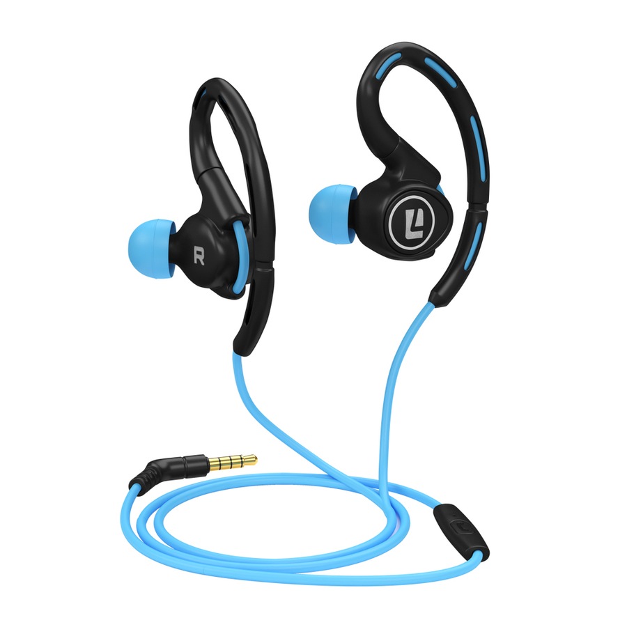 Liquid Ears Active Sports Wired Earphone 3.5mm Audio Jack Ear Hook w/ Mic Blue