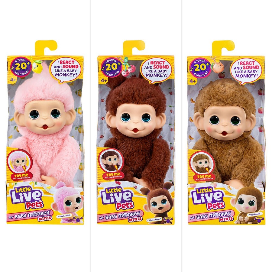Little Live Pets My Baby Monkey Minis Interactive Kids Plush 4y+ Assorted