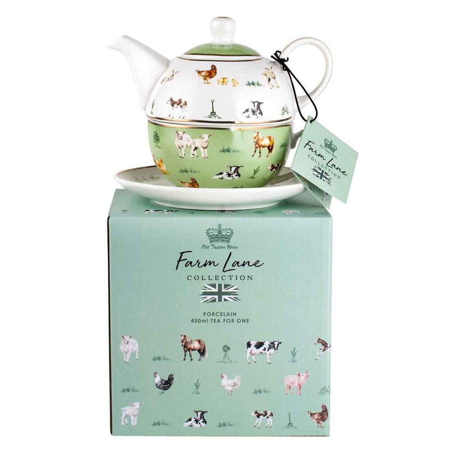 LMD Farm Lane New Bone China Tea For One Teapot Kettle w/ Saucer Set 410ml