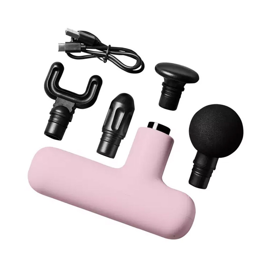 Lola Massage Gun 4 Heads Handheld Muscle Relief Percussion Massager Gun Pink