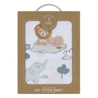 Lolli Living Cot 100% Cotton Elastic Fitted Sheet Day at the Zoo 75x135cm