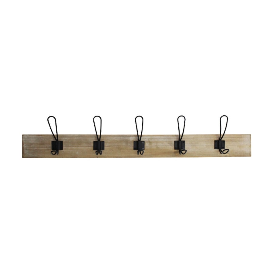 LVD Five Hook Coat Rack Wooden Base W/ Black Hooks 80x8.5x14cm