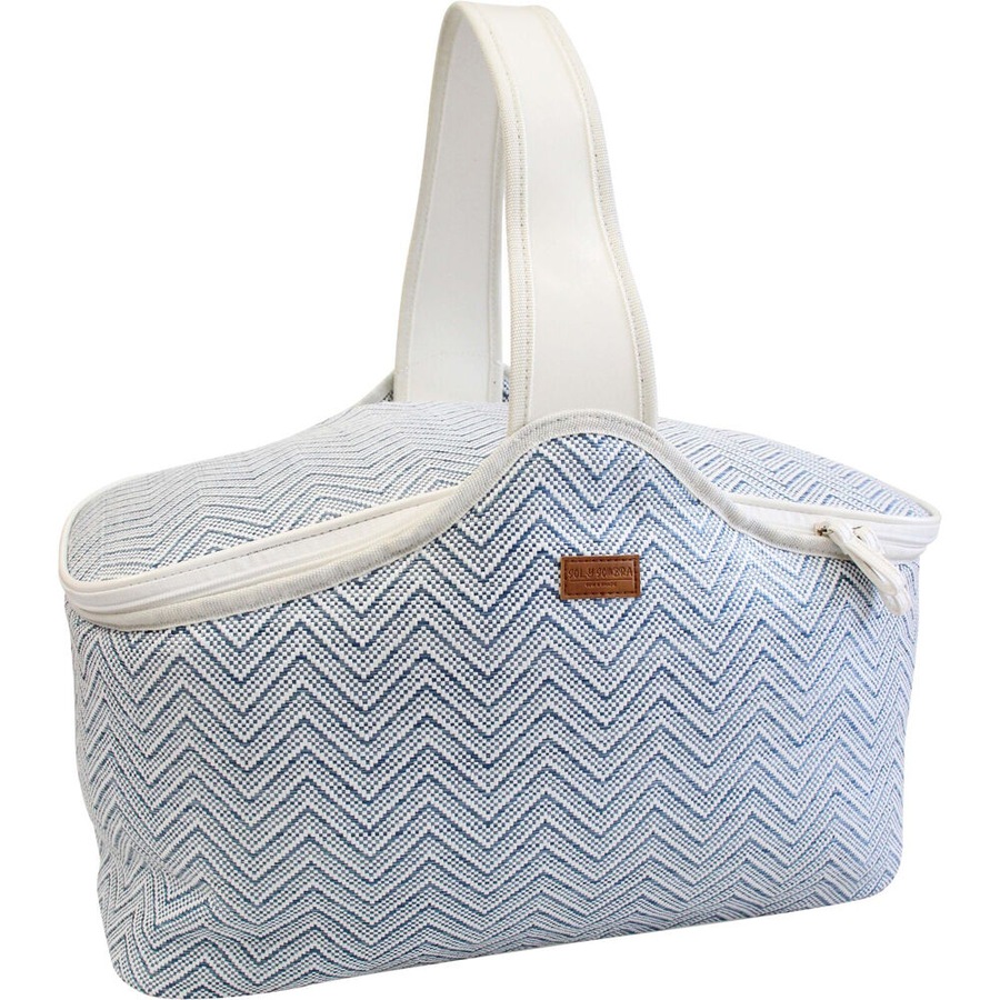 LVD Insulated Riviera Picnic Cooler Carry Bag 52x30cm Chevron White/Blue