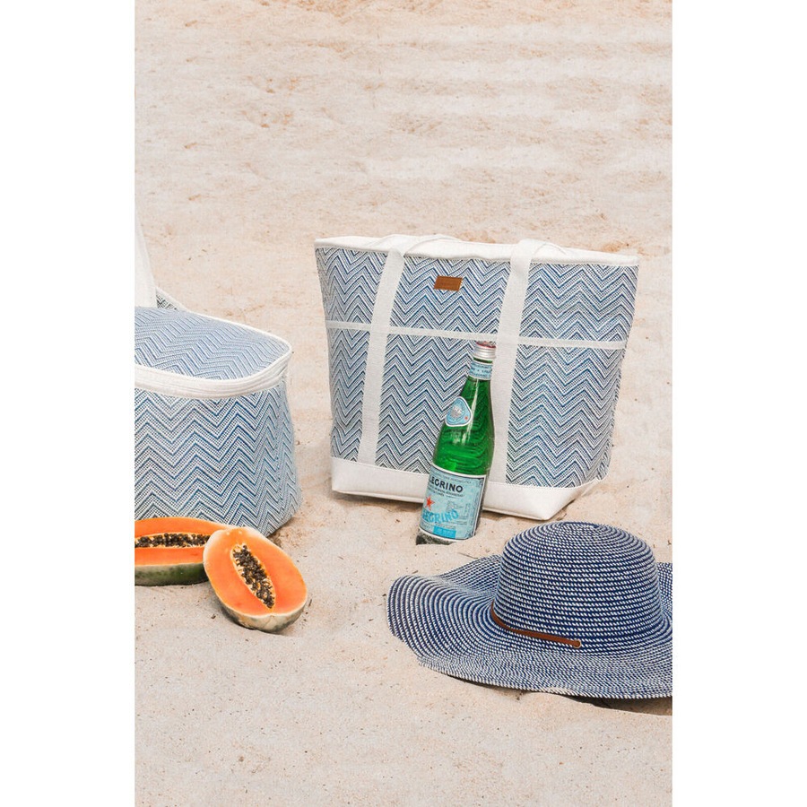 LVD Insulated Riviera Picnic Cooler Carry Bag 52x30cm Chevron White/Blue