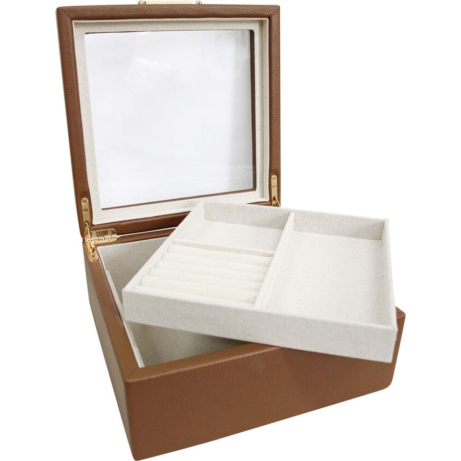 LVD Jewellery Box Square Accessories Decorative Storage Organiser 21cm Tan