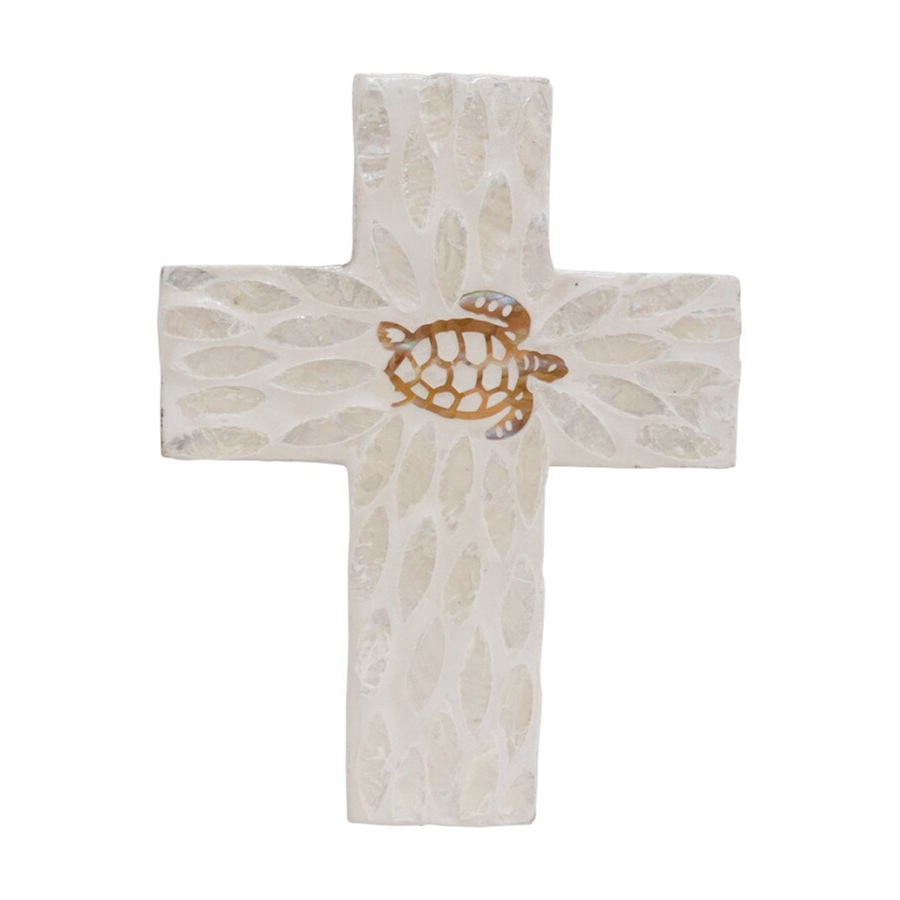 LVD Medium Decorative Coastal Ivory Turtle Cross Home & Living Decor 21x16x2cm