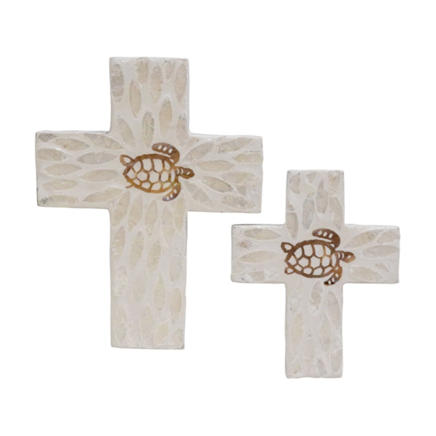 LVD Medium Decorative Coastal Ivory Turtle Cross Home & Living Decor 21x16x2cm