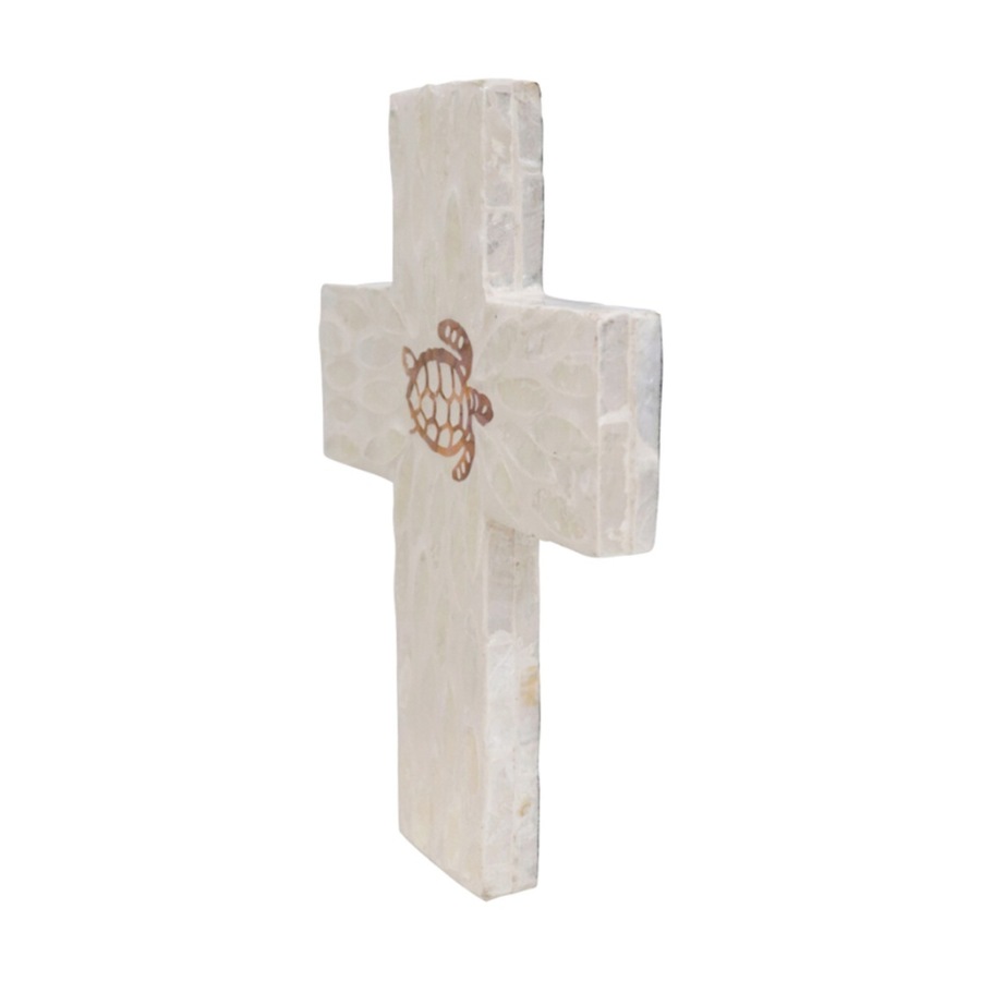 LVD Medium Decorative Coastal Ivory Turtle Cross Home & Living Decor 21x16x2cm