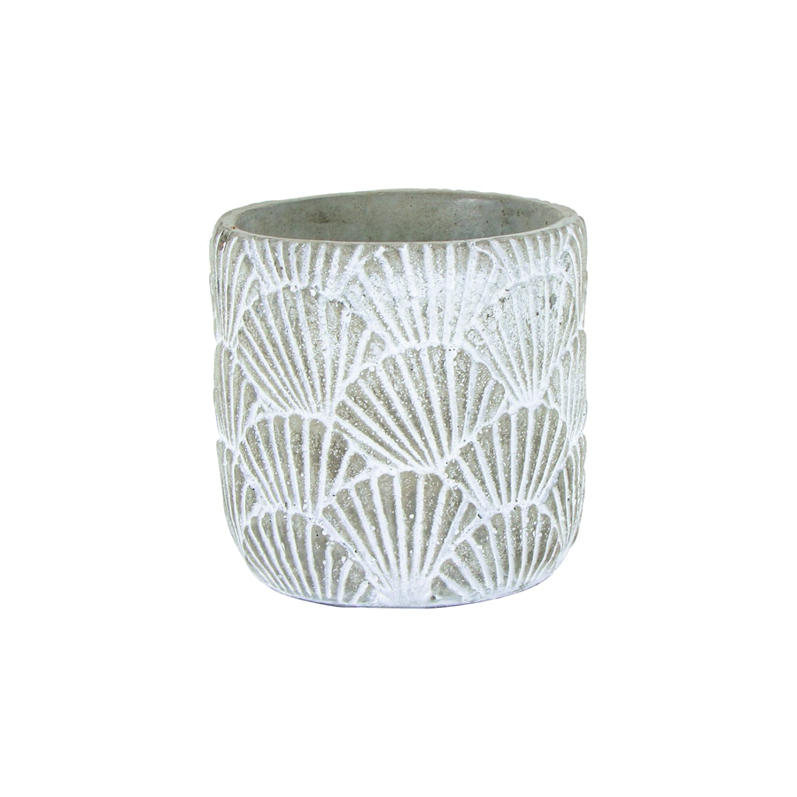 Maine and Crawford 18cm Hema Cement Palm Motif Pot Home/Garden Decor White/NAT