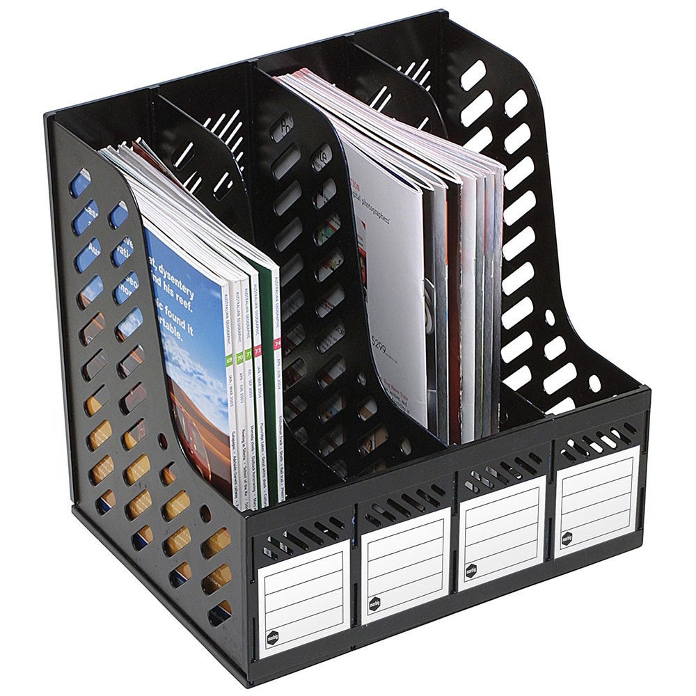 Marbig Magazine/Papers/Documents 4 Section Rack/Organiser Home/Office Black