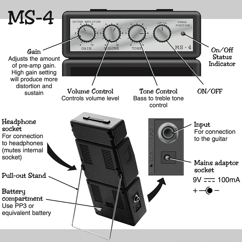 Marshall MS4 Black Portable Micro Amplifier Amp Speaker for Electric