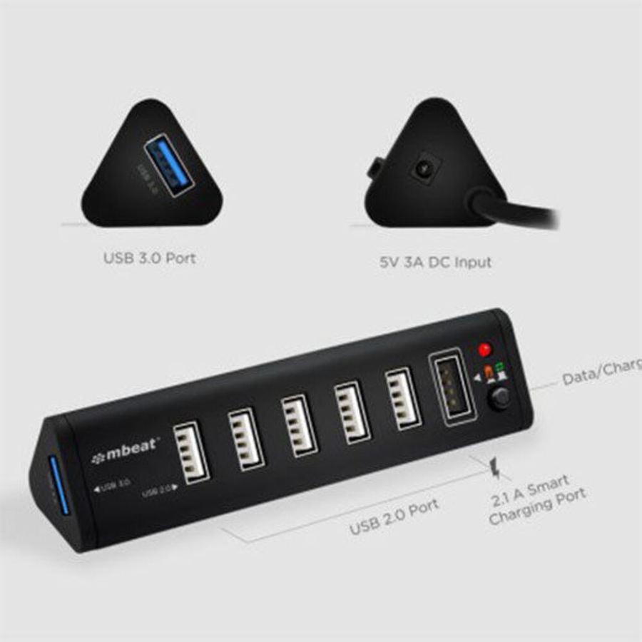 mbeat 7 Port 2.1A Charger Station USB 3.0/USB 2.0 Hub/Charging/Data/Splitter