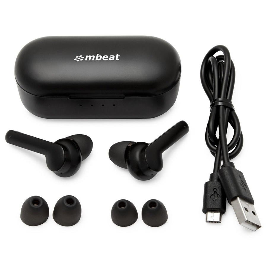 Mbeat E2 True Wireless Earphone Bluetooth Earbuds w/ Charging Case f/ Phones BLK
