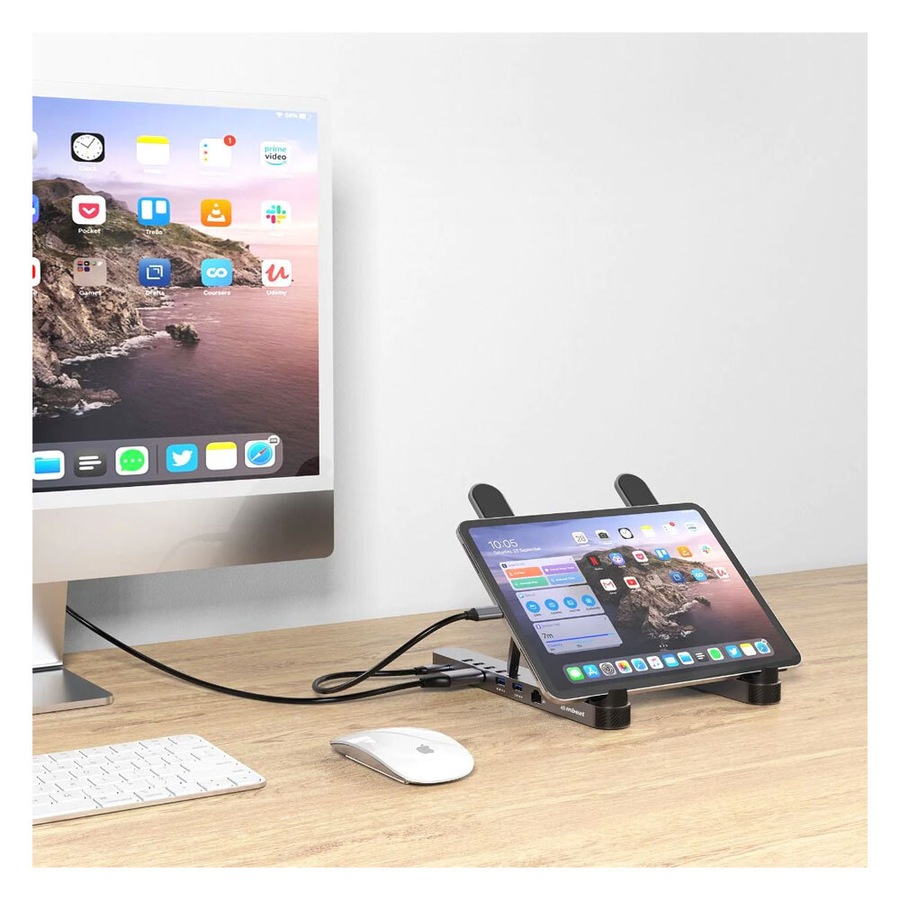 Mbeat Stage P5 Portable Laptop Stand with USB-C Docking Station - Space Grey