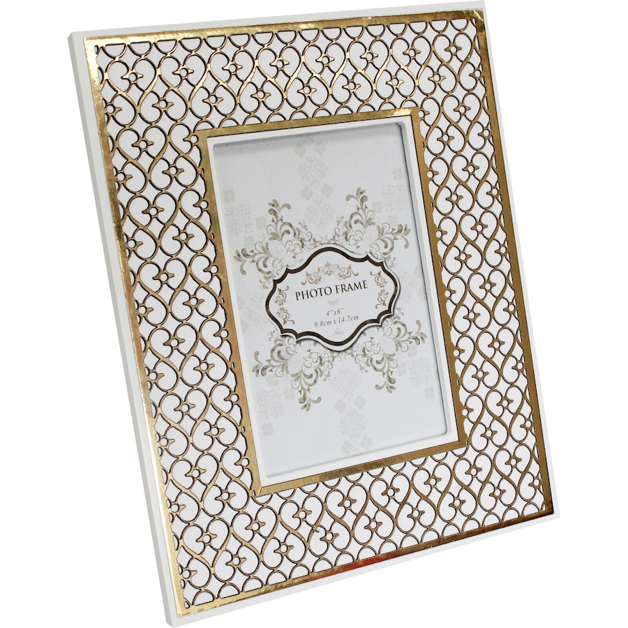 MDF/Glass 4x6" Lustre Photo Frame Decorative Tabletop Picture Display White/Gold