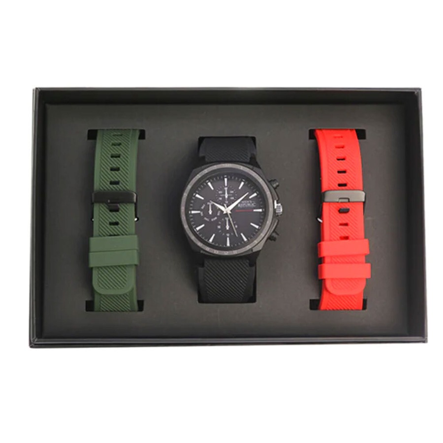 Men's Republic Watch Set w/ Versatile Replaceable Red/Green Bands - Gun Metal