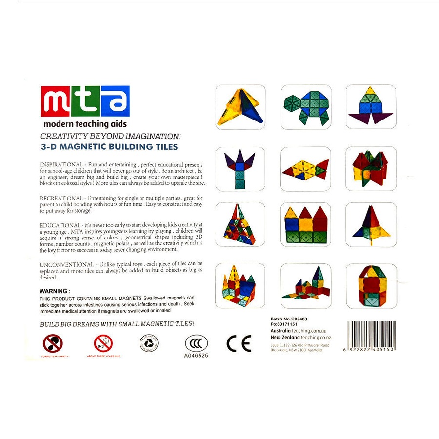 Modern Teaching Aids - 3D Magnetic Building Tiles 32 Pcs Creativity Toy Ages 3+