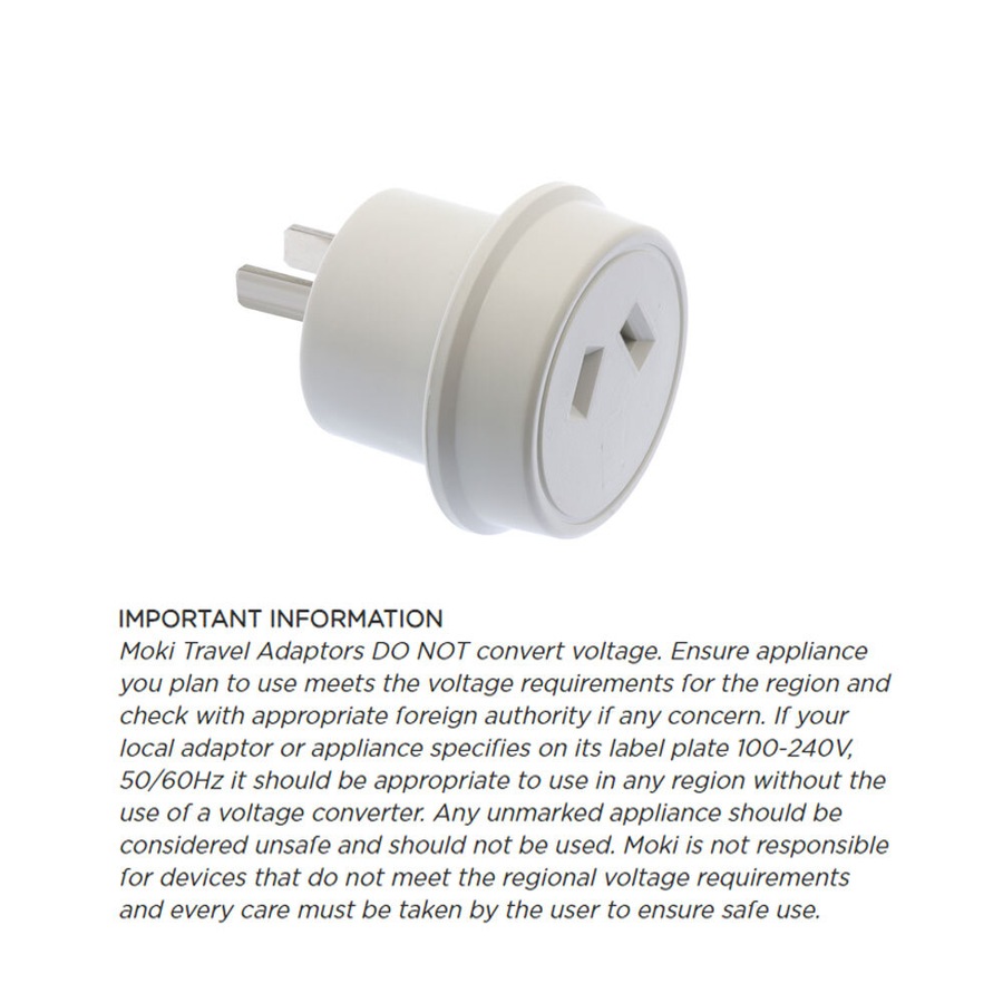 Moki Travel Adaptor AUS/NZ to Japan Wall Charger Adapter Power Plug Socket White