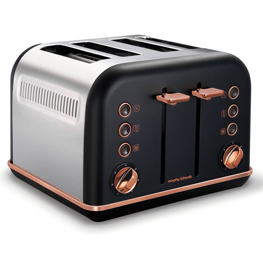 Morphy Richards 242107 Black Accents 4 Slice Toaster Rose Gold w/ Removable Tray