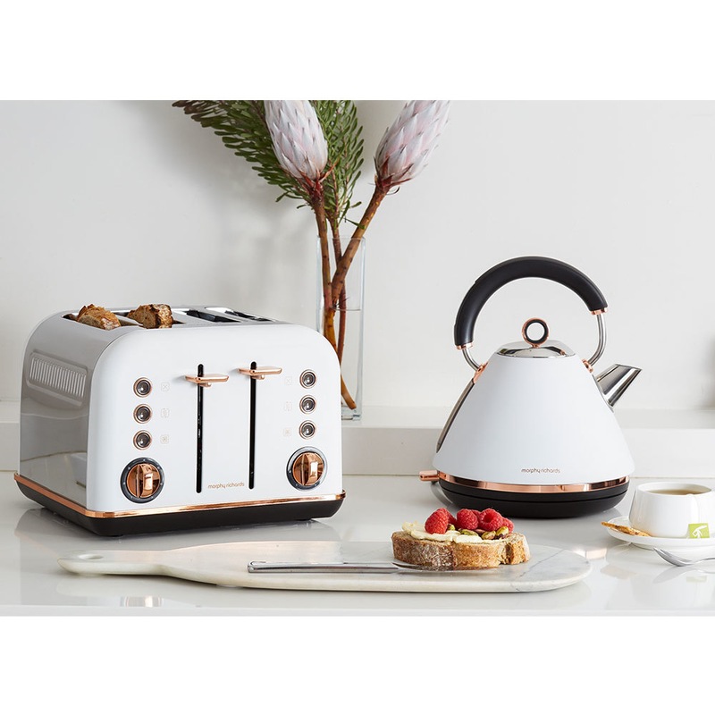 Morphy Richards White Accents Rose Gold 1.5L Pyramid Kettle and 4 Slice