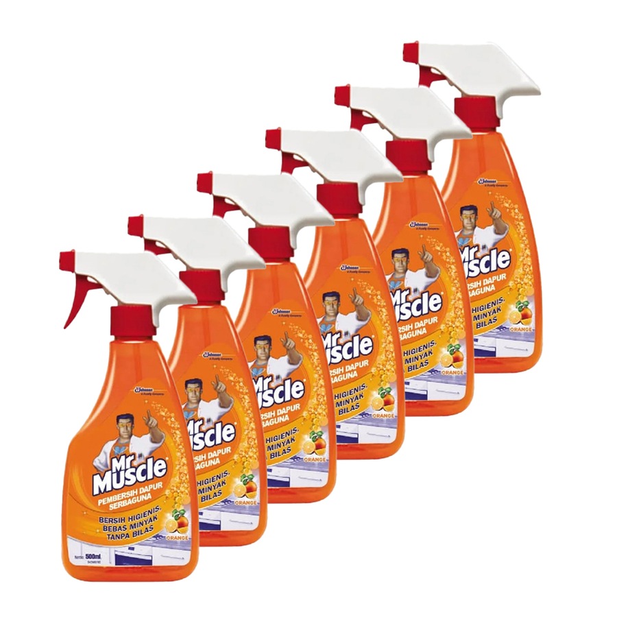6PK Mr. Muscle Spray Kitchen Cleaner Disinfectant Grease Remover 500ml Orange