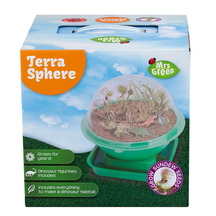 Mrs Green Terra Sphere w/ Dino Figurine Kids Growing Plant Kit Educational Toy