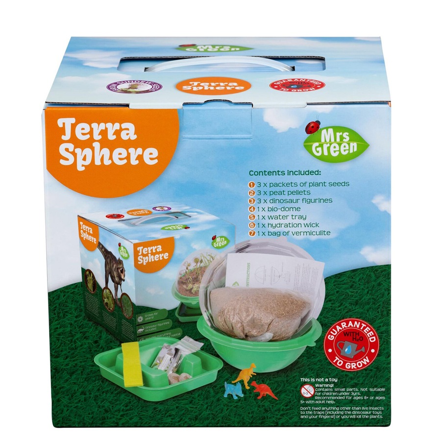Mrs Green Terra Sphere w/ Dino Figurine Kids Growing Plant Kit Educational Toy