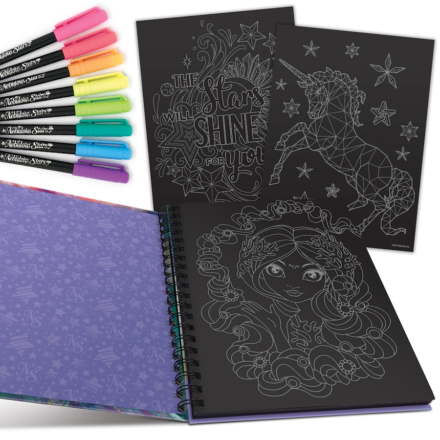 Nebulous Stars Black Pages Colouring Book Art/Craft Activity Set Coralia 7y+