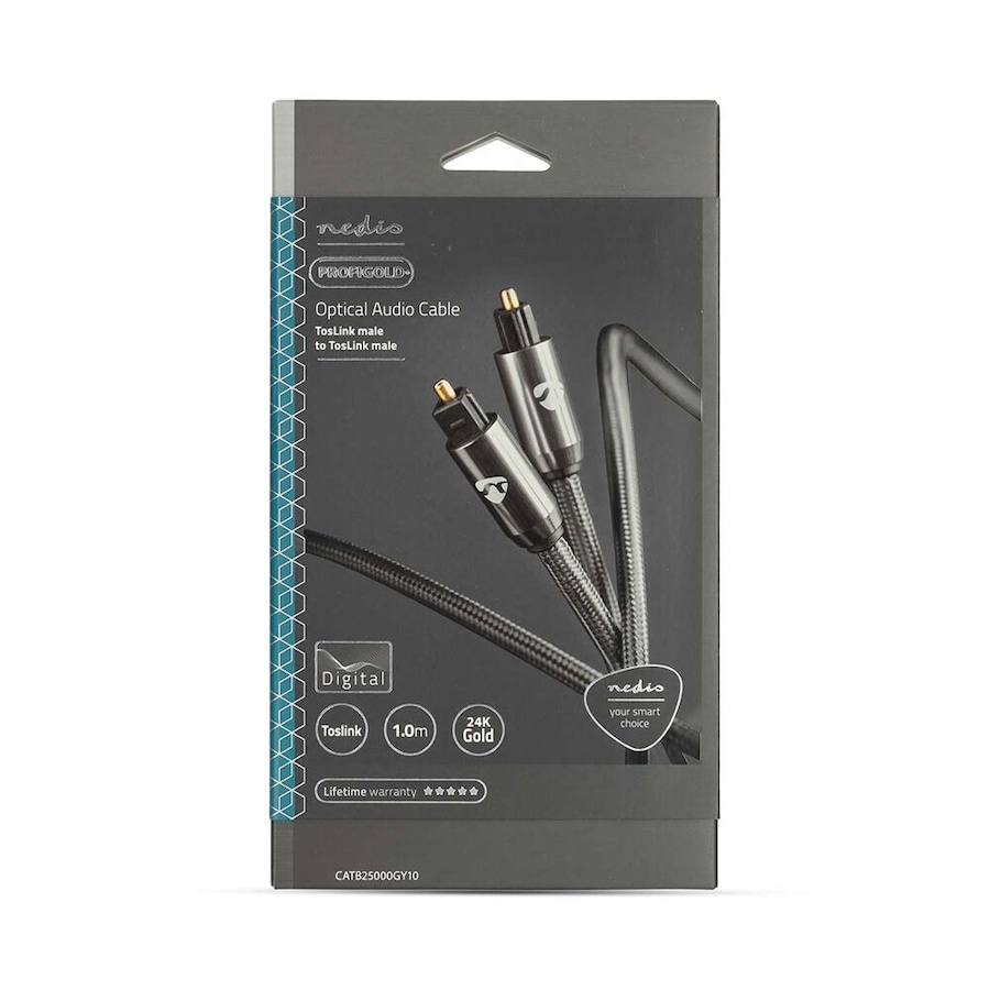 Nedis Optical Audio Cable TosLink Male Braided Nylon Fiber Optic Cable 1m Grey
