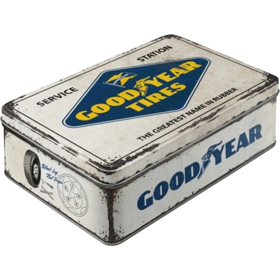 Buy Nostalgic Art 23cm/2.5L Flat Tin Storage Goodyear Logo White ...