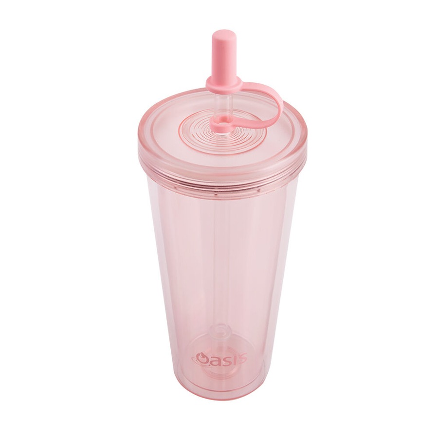 Oasis Reusable Tall Smoothie Tumbler w/ Straw Double Walled 520ml Strawberry