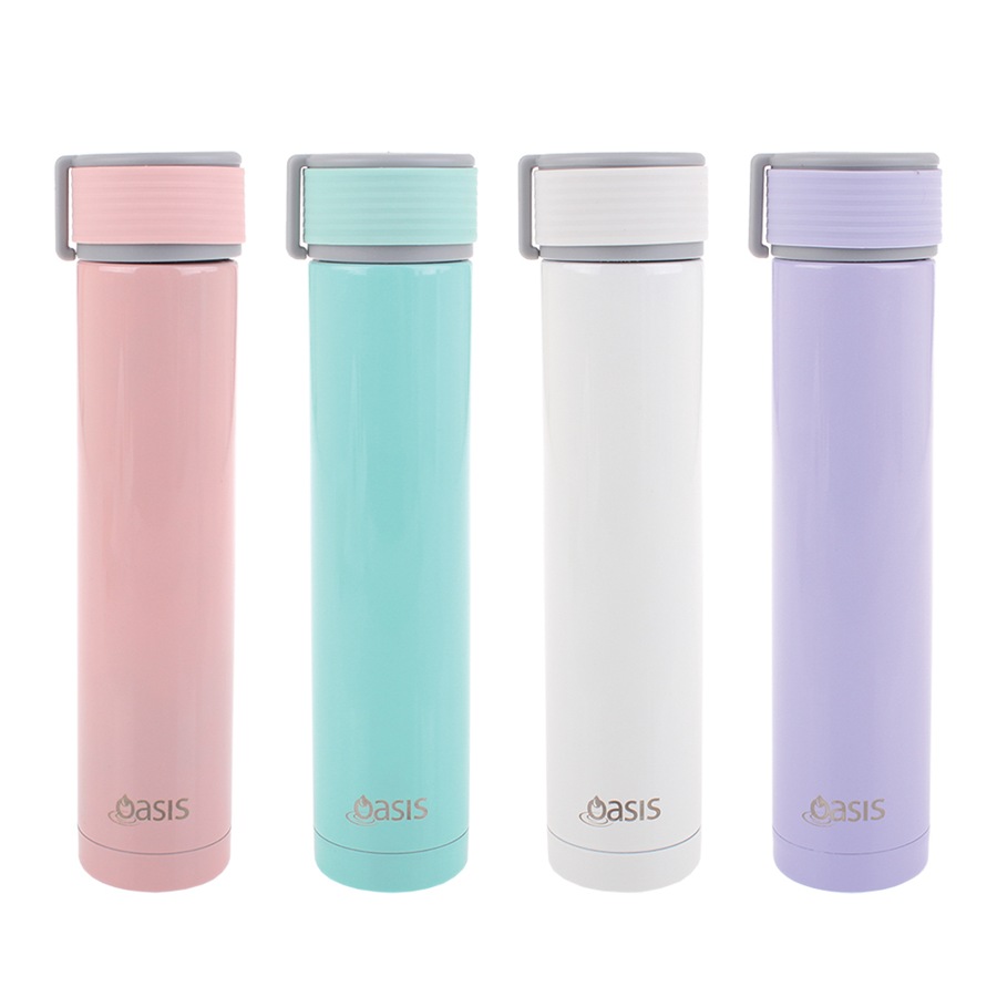 Oasis Skinny Mini Pastel S/Steel Double Wall Drink Bottle 250ml Assorted