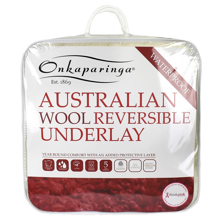 Onkaparinga King Bed Wool Reversible Waterproof Underlay Mattress Topper Bedding